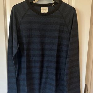 Billy Reid Navy and Charcoal Striped Long Sleeve Shirt